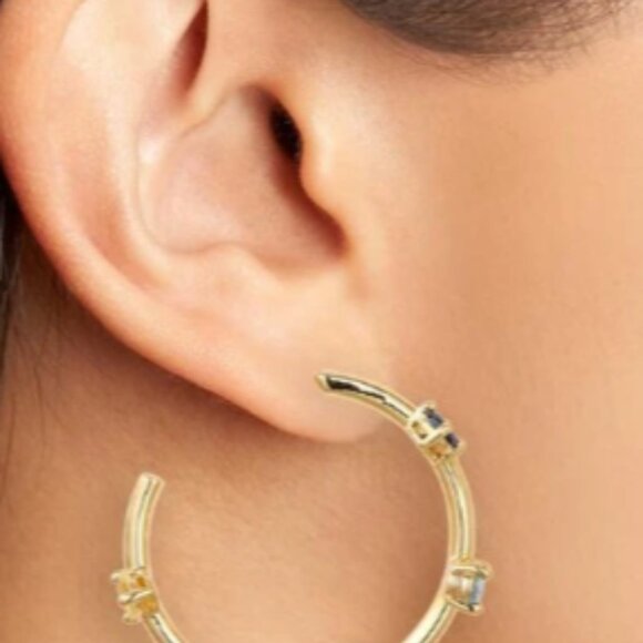 Dazzling Kurt Geiger London Multi Stone CZ Hoop Earrings Gold NWT - Picture 3 of 4